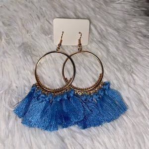 Sky Blue Hoop Bohemian Tassel Earrings